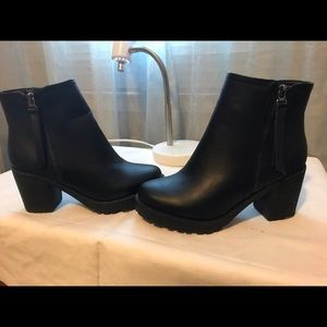 Via Pinky black vegan leather booties. Size 7